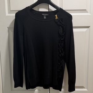 INC International Concepts Black Long Sleeve Top with Ruffle Accent